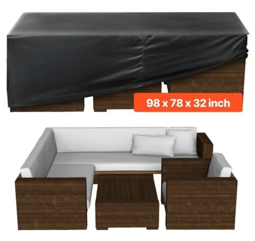 VEVOR 420D Heavy Duty Waterproof Outdoor Dining Table and Chairs Cover, 98L x 78W x 32H inch, Black - Lot 637JF