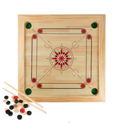 Hey! Play! Wooden Carrom Board Game with Cue Sticks - Lot 731JF