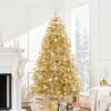 6' Prelit Gold Artificial Tinsel Christmas Tree w/ Foldable Stand - Thumbnail 1