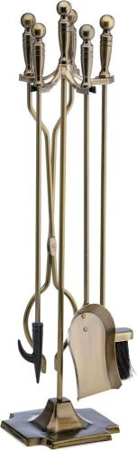 UniFlame 5-Piece Antique Brass Finish Fireplace Tools Set with Ball Handles - Lot 253
