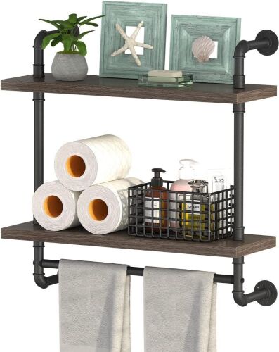 Helsin 2 Tier Wood Floating Shelves Towel Rack - Lot 352