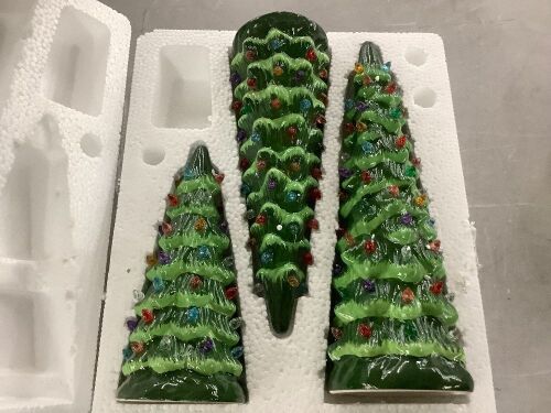 Set of 3 Pre-Lit Ceramic Tabletop Christmas Trees - Lot 780