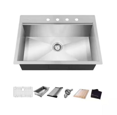 Glacier Bay Zero Radius 27 in. Drop-In Single Bowl 18 Gauge Stainless Steel Kitchen Sink with Accessories - Lot 81JF
