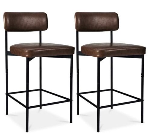 Set of 2 Armless Counter Height Bar Stools, Modern PU Faux Leather Stools - Lot 426