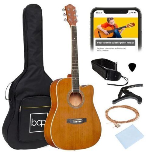 Full Size Beginner Acoustic Guitar Set with Case, Strap, Capo - 41in - Lot 521