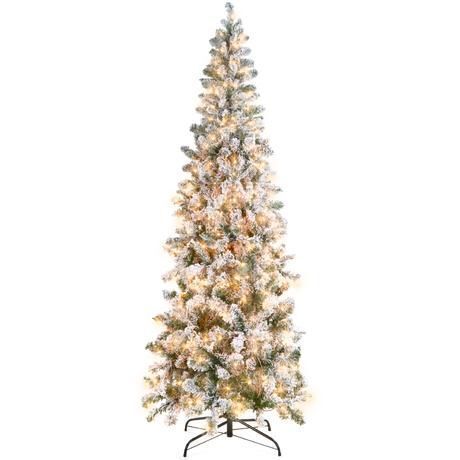 7.5' Pre-Lit Snow Flocked Artificial Pencil Christmas Tree - Lot 622