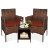 3-Piece Outdoor Patio Wicker Bistro Set w/ Side Storage Table - Thumbnail 1