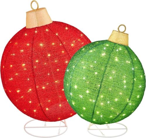 2pc Lighted Pop-Up Christmas Ornaments Decoration w/ 180 LED Lights, Stand - Lot 407