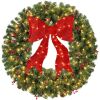 48" Pre-Lit Artificial Christmas Wreath w/Berries & Pinecones, Red Bow, Lights - Thumbnail 1