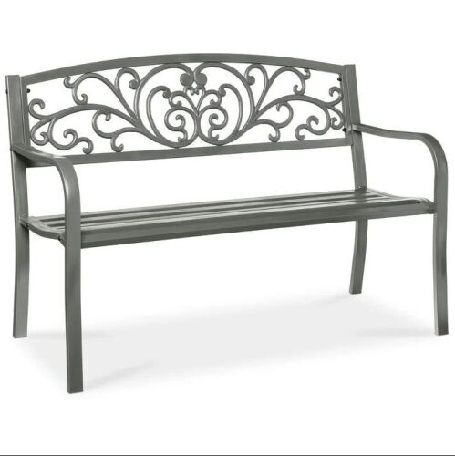 Steel Bench for Outdoor, Patio, Garden w/ Floral Design - 50in - Lot 114