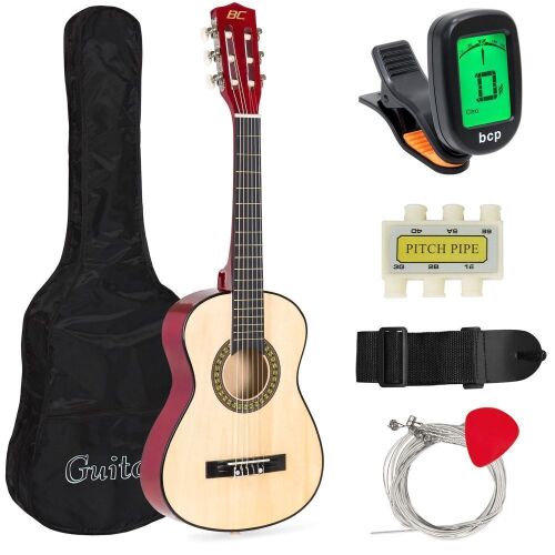 30in Kids Acoustic Guitar Beginner Starter Kit with Strap, Case, Strings - Lot 704