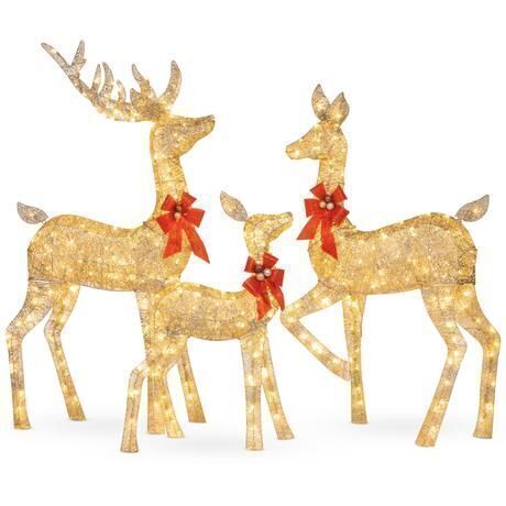 3-Piece Lighted Christmas Deer Set Outdoor Decor with LED Lights - Lot 605