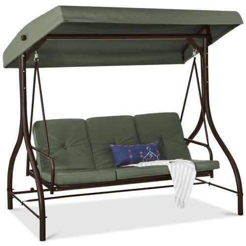 3-Seat Outdoor Canopy Swing Glider Furniture w/ Converting Flatbed Backrest - Lot 68
