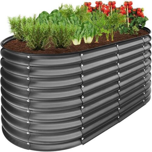 Outdoor Raised Metal Oval Garden Bed, Planter Box - 4x2x2ft - Lot 500A