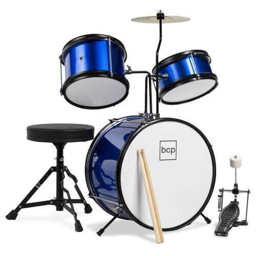Kids Beginner 3-Piece Drum, Musical Instrument Set w/ Sticks, Stool, Pedal - Lot 418