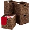 Set of 5 Collapsible Hyacinth Storage Baskets w/ Inserts - 12x12in - Thumbnail 1