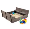 Kids Cedar Sandbox w/ Sand Screen, 2 Benches - 47x47in - Thumbnail 1