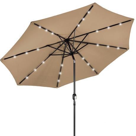 Solar LED Lighted Patio Umbrella w/ Tilt Adjustment, UV-Resistant - 10ft - Lot 314