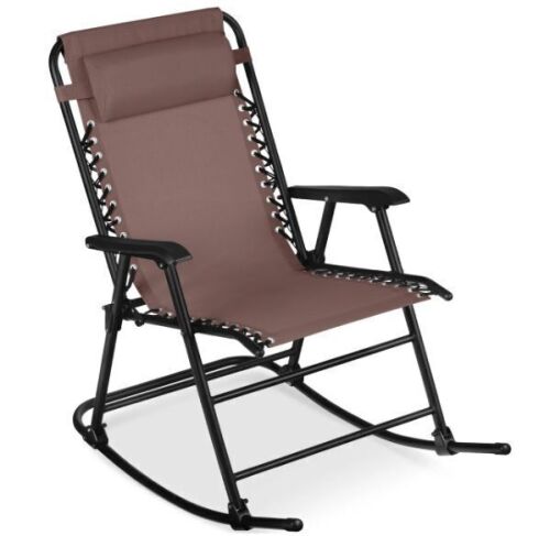 Folding Outdoor Zero Gravity Rocking Lounge Chair w/ Headrest Pillow - Lot 217