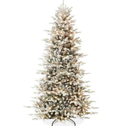 9' Pre-Lit Flocked Artificial Aspen Noble Fir Christmas Tree w/ Metal Stand - Lot 212