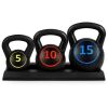 3-Piece Kettlebell Exercise Fitness Weight Set w/ Storage Rack - Thumbnail 1