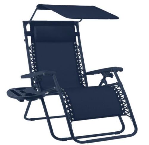 Folding Zero Gravity Recliner Patio Lounge Chair w/ Canopy, Side Tray - Lot 286