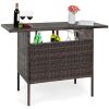 Outdoor Wicker Bar Counter Table w/ 2 Steel Shelves, 2 Rails - Thumbnail 1