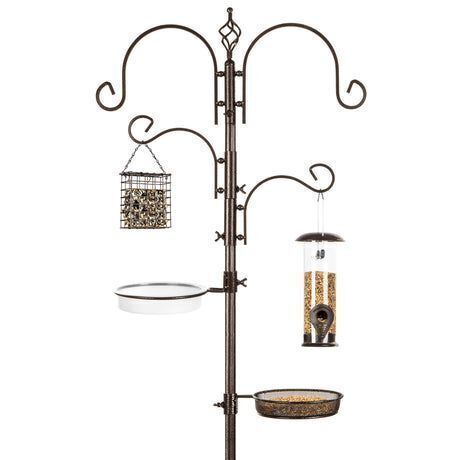 4-Hook Bird Feeding Station, Steel Feeder Stand w/ 2 Bird Feeders - 91in - Lot 695