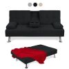 Linen Upholstered Convertible Sofa Bed Futon w/ 2 Cupholders - Thumbnail 1