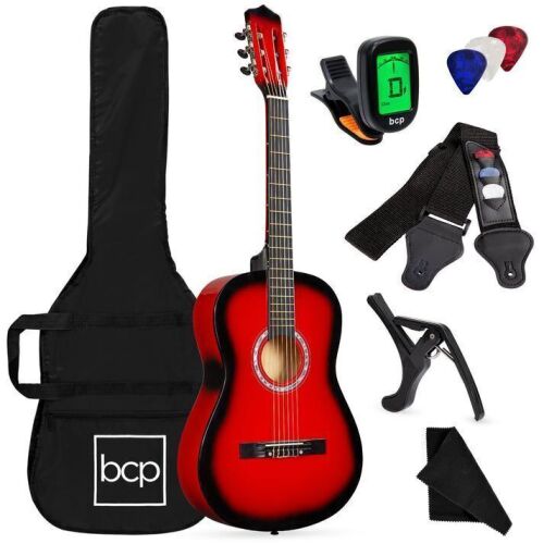 Beginner Acoustic Guitar Set w/ Case, Strap, Extra Strings - 38in - Lot 698