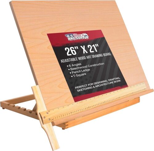 U.S. Art Supply X-Large 26" x 21" Wooden Drawing Board, Adjustable Table Top Easel - Lot 789