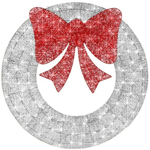 Pre-Lit Outdoor Christmas Wreath, LED Metal Holiday Decor w/ Bow - 36in - Lot 543