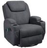 Big and Tall Smoke Gray Recliner Swivel and Rocking Chair with Power Massage Function - Thumbnail 1
