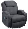Big and Tall Smoke Gray Recliner Swivel and Rocking Chair with Power Massage Function - Thumbnail 1