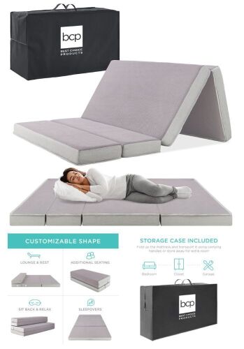 Twin XL: Folding Portable Gray Mattress Topper w/ Plush Foam - 4in - Lot 360