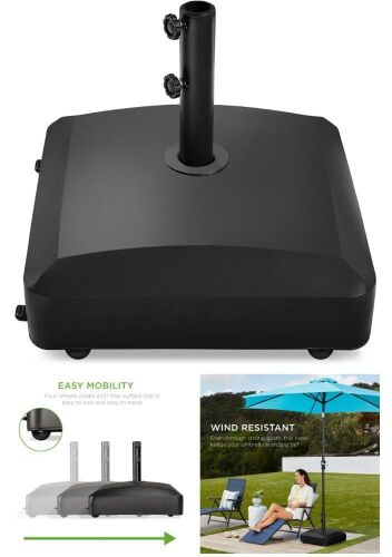Fillable Mobile Umbrella Base Stand w/ 4 Wheels, 2 Locks, 123lb Capacity - Lot 361