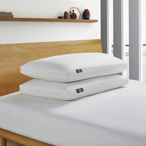 Serta 233 Thread Count White Goose Feather Down Fiber Pillows with Gusseted Supportive King Size Pillows Set of 2 Pack 100% Cotton Hotel Collection Bed Pillow for Side Sleeper - Lot 11