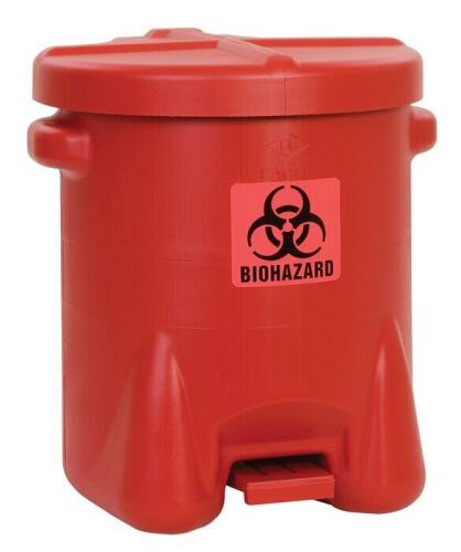 14 Gallon Biohazardous Plastic Waste Can, Foot-Operated, Red - Lot 12