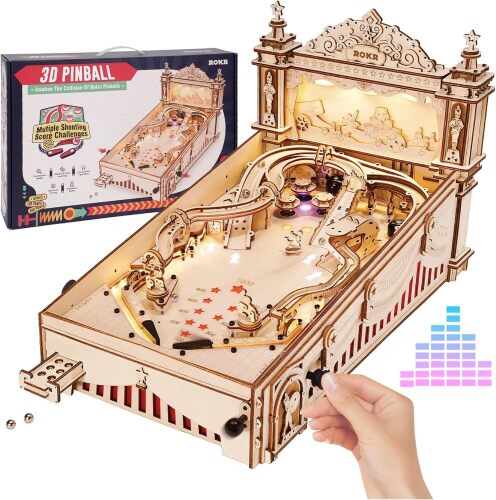 ROKR Miniature Pinball Machine-3D Wooden Puzzles for Adults-DIY Wood Model Kits for Adults-Toy Gifts for Ages 14 and Up - Lot 3579