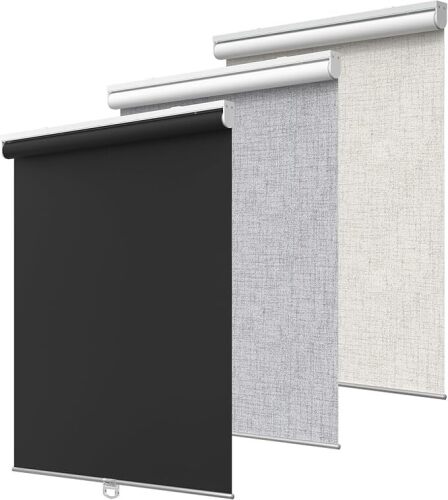 GENIMO 100% Blackout Roller Window Shades, Window Blinds Cordless with Thermal Insulated, UV Protection Fabric, Mini French Door Blinds for Home, Office, Bedroom, Easy to Install - Lot 3607