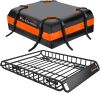 FIVKLEMNZ Roof Rack Cargo Carrier, Universal Roof Basket (49"x 36"x 5") + 15 Cubic Feet Waterproof Rooftop Cargo Carrier Bag (46"x 34"x 17") with Bungee Net, Ratchet Straps, Storage Bag, Luggage Lock - Thumbnail 1