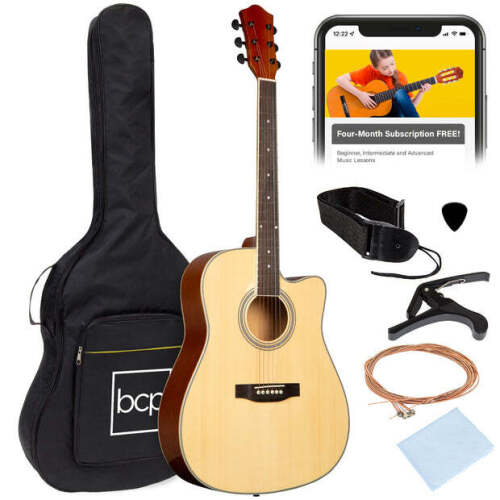 Full Size Beginner Acoustic Guitar Set with Case, Strap, Capo - 41in - Lot 3635