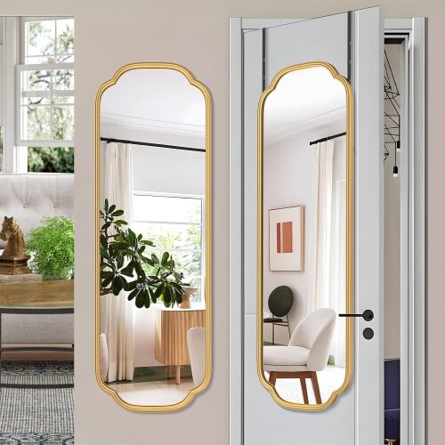Door Mirror Full Length Over The Door with Non-Rusting Metal Frame, Modern Full Body Mirror Bedroom Closet Bathroom - Lot 3651