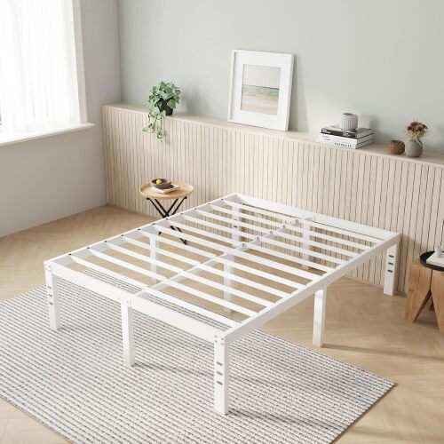 Novilla Full Size Bed Frame, 14 Inch Metal Platform Bed Frame Full Size with Storage Space Under Bed, Heavy Duty Steel Slat Support, Easy Assembly, No Box Spring Needed, White - Lot 3670