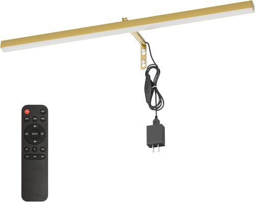 24" Plug in Picture Light for Paintings with Remote Control, 9W LED Art Display Lighting for Gallery, Dartboard, Artwork, Gold Finish Wall Mounted Picture Frame Light - Lot 3682