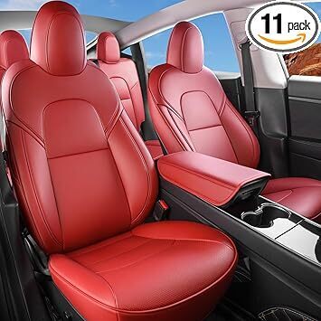 Wekar Tesla Model 3 Car Seat Covers Nappa Leather Car Interior Seat Airbag Compatible Cushion Cover Full Set Custom Fit 2023 2022 2021 2020 2019 2018, Nappa Wine Red - Lot 3714