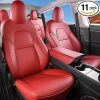 Wekar Tesla Model 3 Car Seat Covers Nappa Leather Car Interior Seat Airbag Compatible Cushion Cover Full Set Custom Fit 2023 2022 2021 2020 2019 2018, Nappa Wine Red - Thumbnail 1