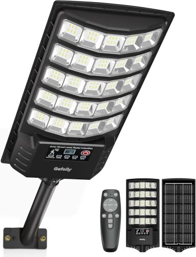Gefolly Solar Street Lights Outdoor, 6500K Commercial Parking Lot Light Dusk to Dawn, IP68 Security Flood Lights with Motion Sensor Led Lamp for Warehouse, Road, Garden-1Pack - Lot 3722