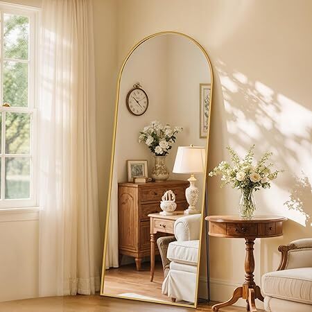Full Length Mirror, 58" x 18" Arched Full Body Mirror Large Standing Floor Mirrors, Mirrors for Bedroom, Bathroom, Living Room Standing or Wall Leaning, Gold - Lot 3729