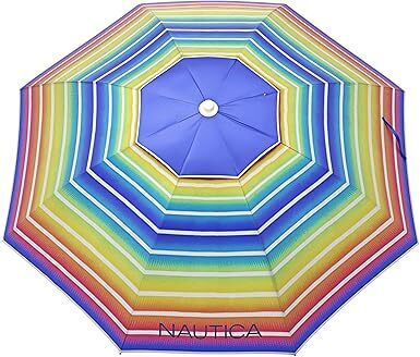 Nautica Beach Umbrella - 7 Ft Heavy Duty Portable Beach Umbrellas for Sand & Sun UPF 50+ Protection, Wind & Sand Anchor for Strong Stability - Large Vented Umbrella for Beach - Lot 3740